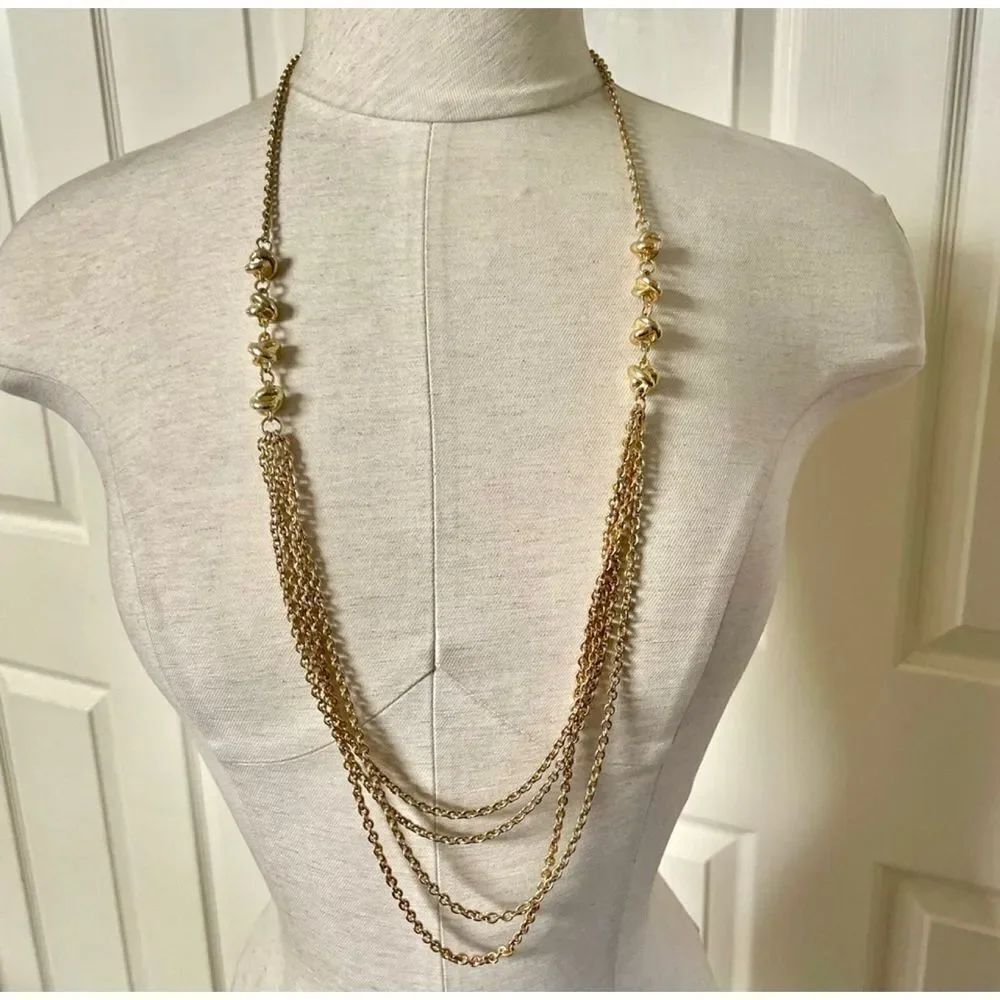 Gold tone long multi chain necklace